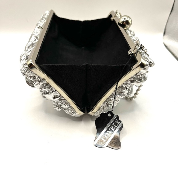 Silver Textured Clutch Puffy Evening Bag with Chain Strap Vintage - Picture 7 of 10